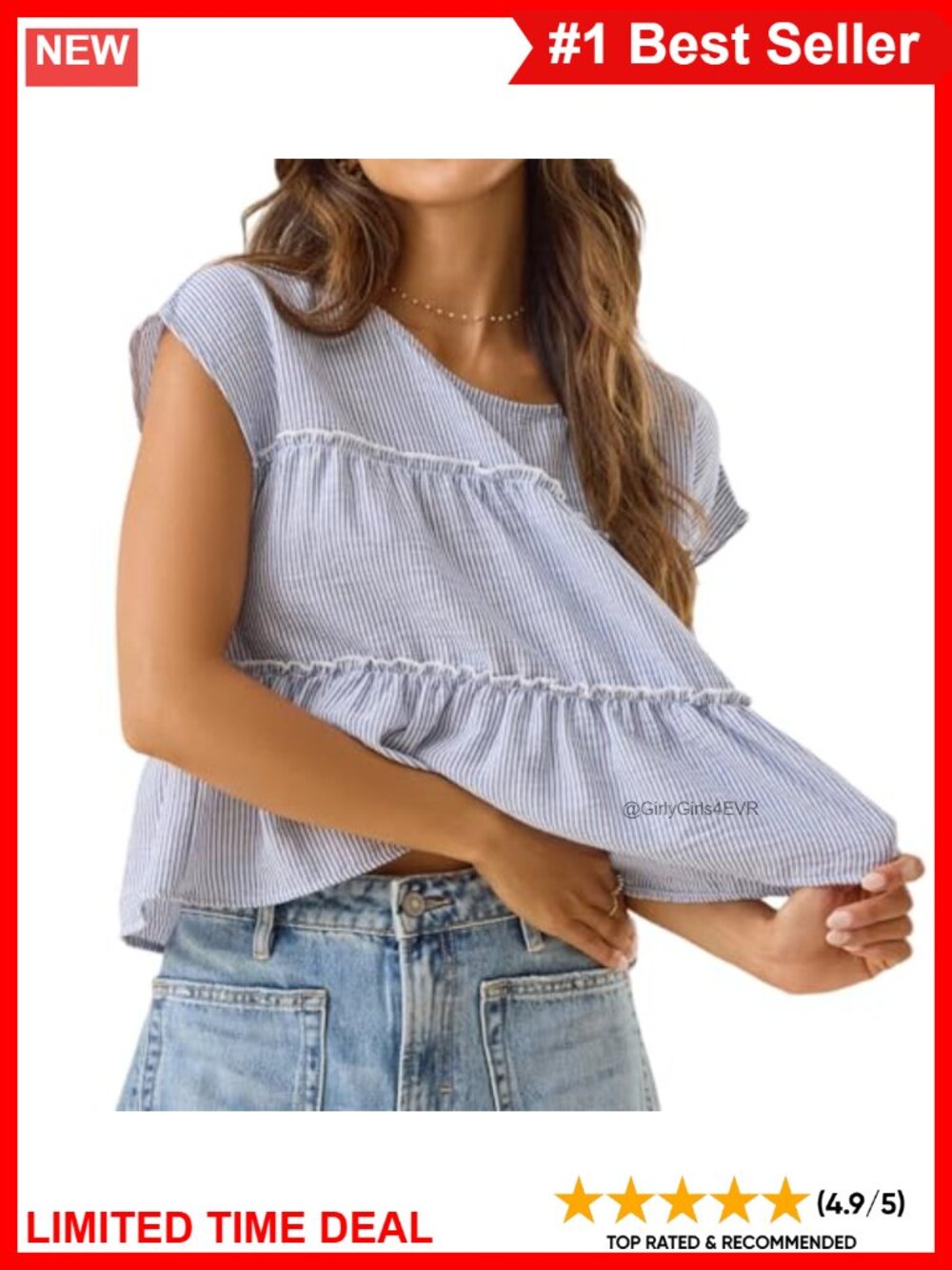 Women's Tiered Ruffle Peplum Short Sleeve Blouse Crop Top